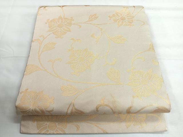 平和屋着物◎九寸開き名古屋帯 花唐草文 金糸 正絹 逸品 CABG1409nb