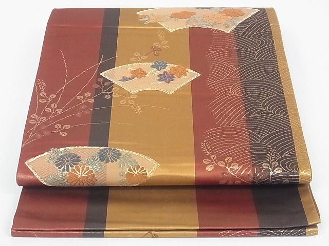 平和屋着物◎六通柄袋帯　唐織　地紙枝花文　金糸　正絹　逸品　AAAF6645Ast