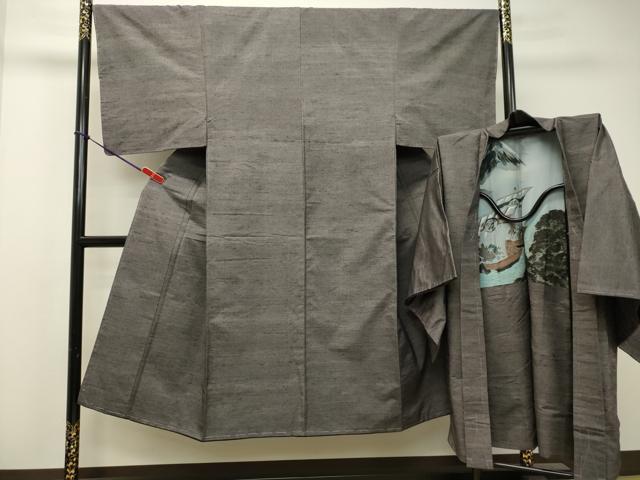 平和屋着物●男性 紬 アンサンブル 紫鼠色 正絹 逸品 未使用 DAAS2491tw
