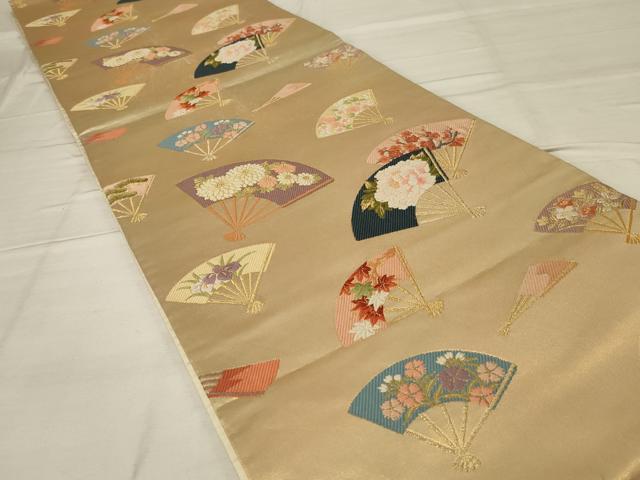 平和屋の平和屋着物◎六通柄袋帯 唐織 扇面花文 金糸 正絹 逸品 AABG4167ou｜アングル2