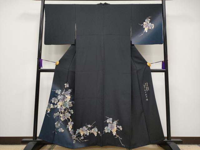 平和屋本店■極上　金彩友禅　卓越技能者・名工・和田光正　訪問着　葡萄蔦の葉文　金銀彩　黒地　逸品　CYAA1037s5