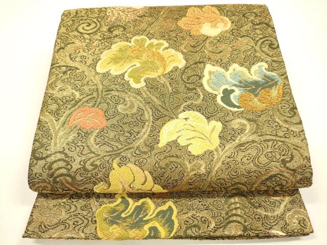 平和屋着物●スリーシーズン　春夏秋　六通柄袋帯　唐織　更紗花唐草文　金糸　正絹　逸品　DAAZ4431cm