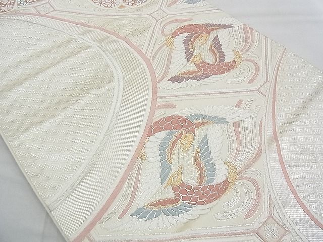 平和屋着物◎六通柄袋帯　唐織　向かい鳳凰蜀江花文　金銀糸　逸品　BAAB1507du　