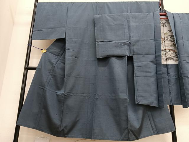 平和屋着物●男性 紬 アンサンブル 色無地 錆鼠色 キングサイズ 正絹 逸品 BAAT3186hv