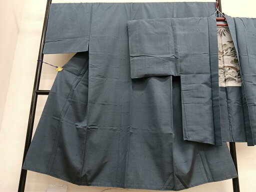 平和屋着物●男性 紬 アンサンブル 色無地 錆鼠色 キングサイズ 正絹 逸品 BAAT3186hv