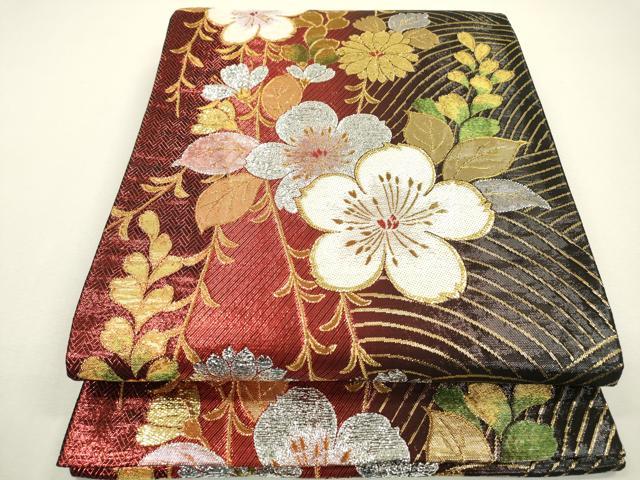 平和屋着物▼六通柄袋帯　枝垂れ花　金銀糸　正絹　逸品　DAAX9709fe