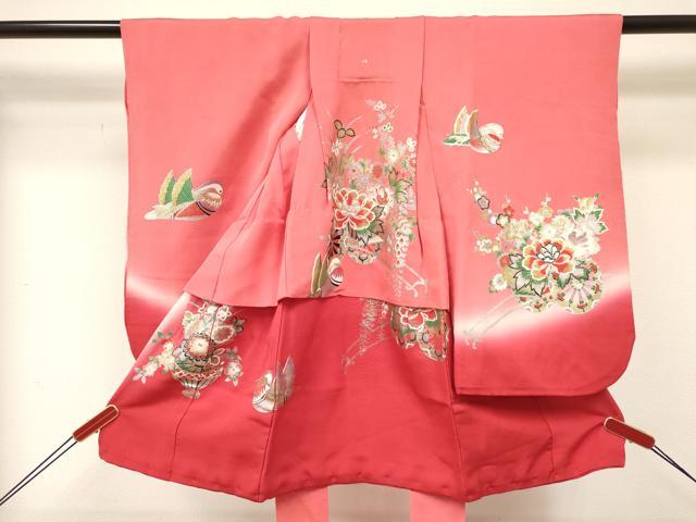 Kimono （For Girls） - 平和屋着物[]七五三　女の子　3歳　祝着　三つ身　鴛鴦花車文　暈し染め　金銀彩　逸品　DABE7033ma