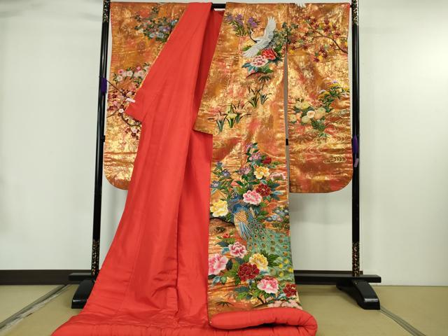 平和屋の平和屋本店●極上　中国三大刺繍　相良刺繍　色打掛　和装　婚礼　結婚式　花嫁　神社挙式　孔雀飛鶴吉祥花文　金糸　逸品　DZAB7448kh6｜アングル2