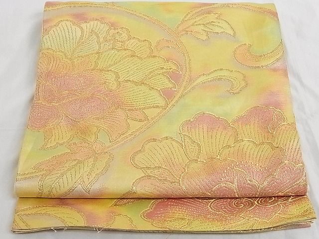 平和屋着物◎六通柄袋帯　花唐草文　金糸　引箔　正絹　逸品　AAAE5979Bey
