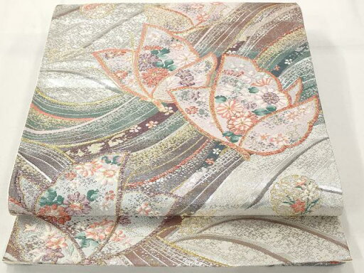 平和屋着物◎六通柄袋帯 花蝶文 金銀糸 正絹 逸品 AAAR7316st 平和屋着物◎六通柄袋帯 花蝶文 金銀糸 正絹 逸品 AAAR7316st
