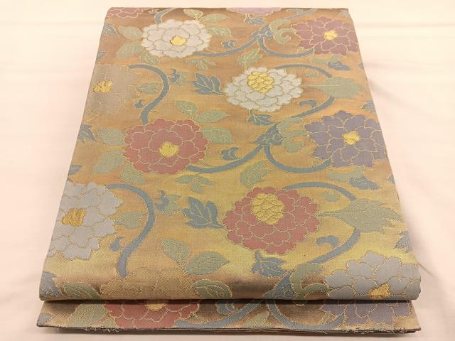 平和屋着物◎六通柄袋帯　牡丹唐草文　金糸　正絹　逸品　BAAU1541hv