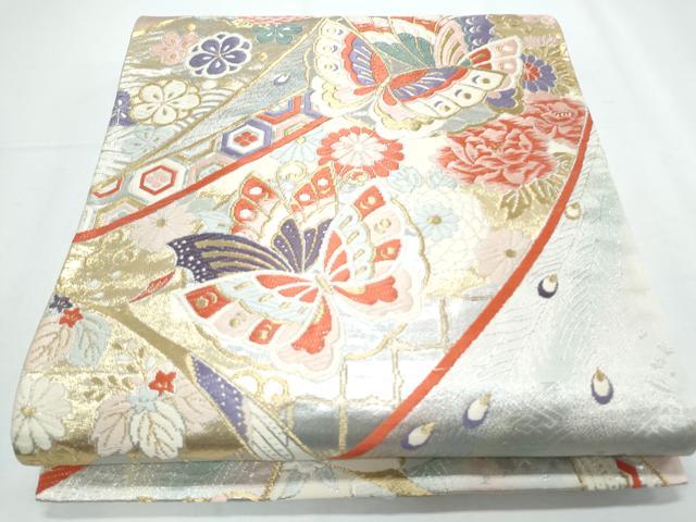 平和屋着物◎六通柄袋帯 唐織 孔雀羽菱花文 金銀糸 たけうちオリジナル 正絹 逸品 CABF7969th