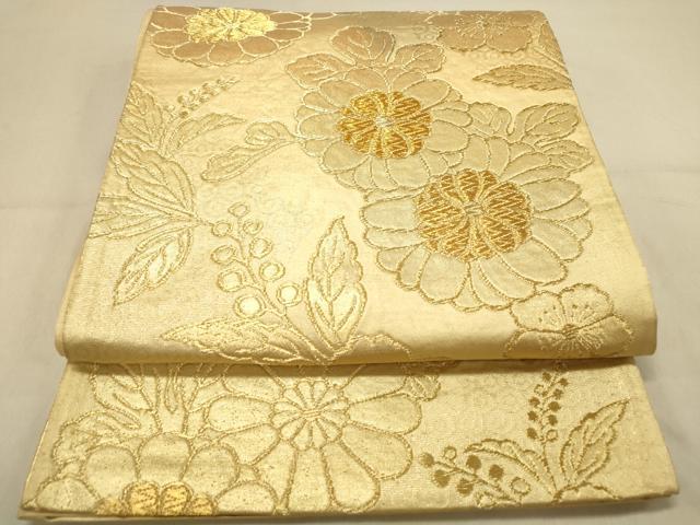 平和屋着物◎六通柄袋帯　草花文　金糸　正絹　逸品　DAAX0808jm