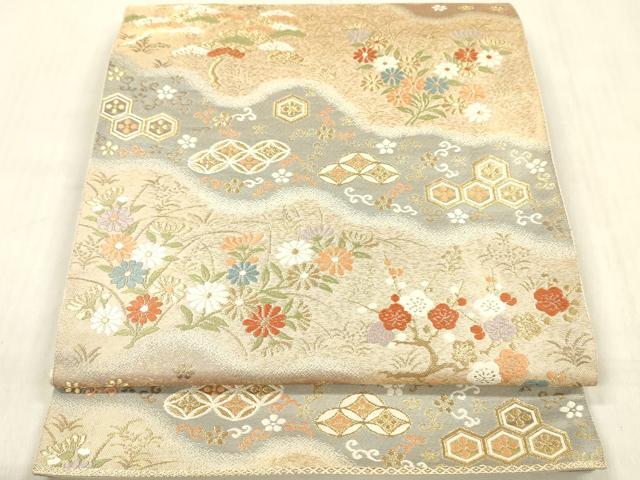 平和屋着物◎西陣　服部織物謹製　六通柄袋帯　唐織　道長花文　金糸　正絹　逸品　DABF0824ya
