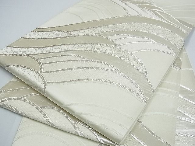 平和屋着物■六通柄袋帯　立波吉祥文　銀糸　逸品　ox3411