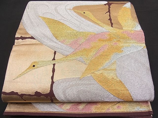 平和屋着物■六通柄袋帯　流水飛鶴文　金銀糸　逸品　n-pk1971
