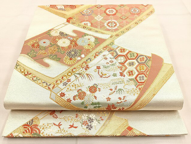 平和屋着物◎六通柄袋帯　唐織　冊子花蝶文　金銀糸　鈴乃屋扱い　正絹　逸品　BAAK8768cm