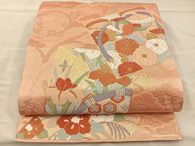乐天商城 - 平和屋着物◎六通柄袋帯　唐織　色紙花文　金銀糸　正絹　逸品　BAAT5799xa