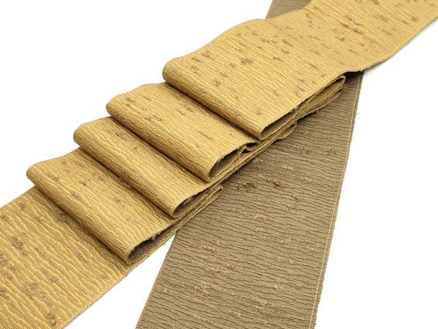 平和屋着物●男性 両面 角帯 紬地 霞文 黄唐茶色 憲法色 正絹 逸品 DAAY0426ob