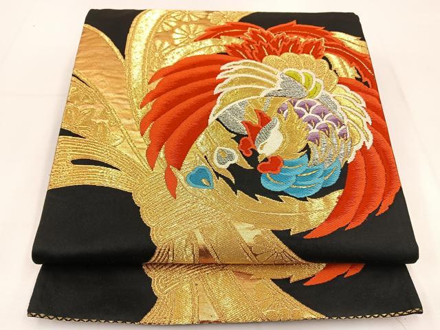 平和屋着物◎六通柄袋帯　唐織　鳳凰花文　黒地　金銀糸　正絹　逸品　BAAT5581yt