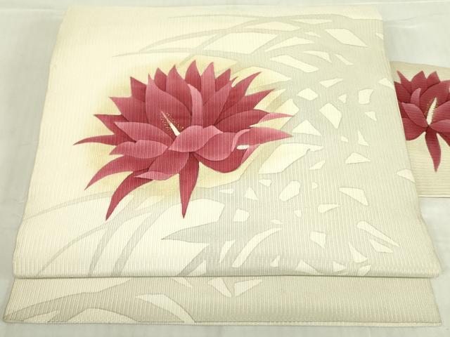 平和屋着物●九寸名古屋帯　作家物　草花　ろうけつ染め　金彩　正絹　逸品　DABB7844op
