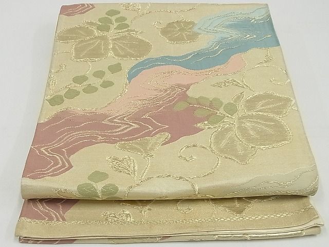 平和屋着物◎六通柄袋帯　唐織　流水花唐草　金糸　正絹　逸品　AAAG0634Aex