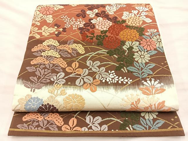 平和屋着物◎六通柄袋帯　野菊花彩文　金糸　正絹　逸品　BAAT8584du