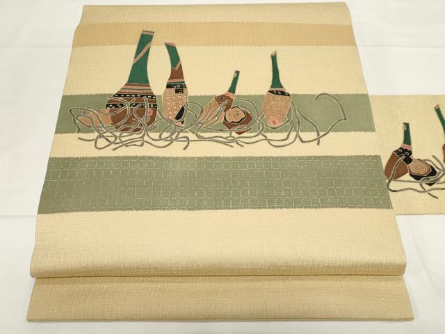 平和屋着物●九寸名古屋帯　陶器吉祥文　正絹　逸品　未使用　CAAZ0352dy