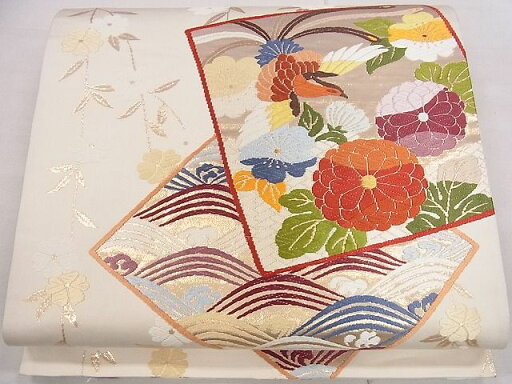 平和屋着物■六通柄袋帯 唐織 色紙重ね花文 金糸 逸品 eg0741 平和屋着物■六通柄袋帯 唐織 色紙重ね花文 金糸 逸品 eg0741
