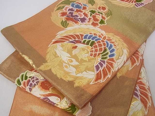 平和屋着物■六通柄袋帯 唐織 鳳凰草花丸文 金糸 逸品 ar5358