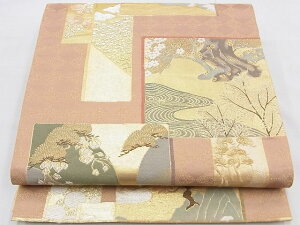 平和屋着物◎六通柄袋帯 唐織 色紙短冊琳派文様 唐俑箔 金糸 逸品 BAAG4584th