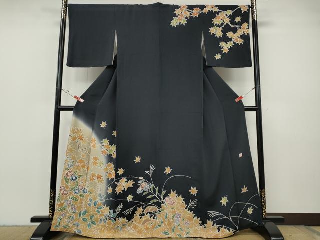 平和屋着物●訪問着　作家物　ろうけつ染め　草花文　暈し染め　鬼しぼ縮緬　正絹　逸品　CABH2800ut
