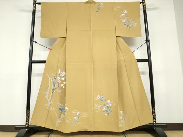 Rakuten - 平和屋着物●訪問着　友禅　作家物　流水風景草花文　正絹　逸品　DABD9524ud