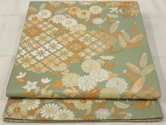 平和屋着物◎六通柄袋帯　唐織　花菱文　金糸　正絹　逸品　AAAV2897st