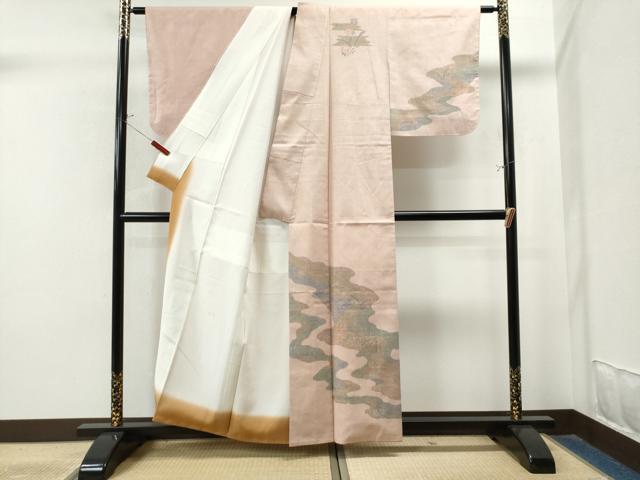 平和屋着物●本場結城紬 重要無形文化財　訪問着　100亀甲　道長花文　正絹　逸品　未使用　CAAS7274yc