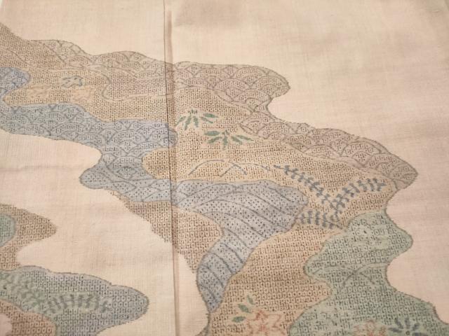 平和屋着物●本場結城紬 重要無形文化財　訪問着　100亀甲　道長花文　正絹　逸品　未使用　CAAS7274yc