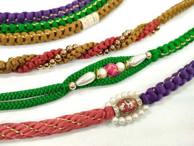 平和屋着物▼和装小物　帯締め3本セット　振袖用　飾り付き　パール　金糸　逸品　CAAZ6150ju