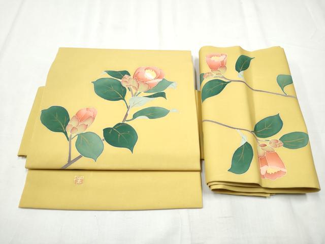 平和屋着物●塩瀬　つけ帯　作家物　枝花文　金彩　正絹　逸品　CABB9467hy