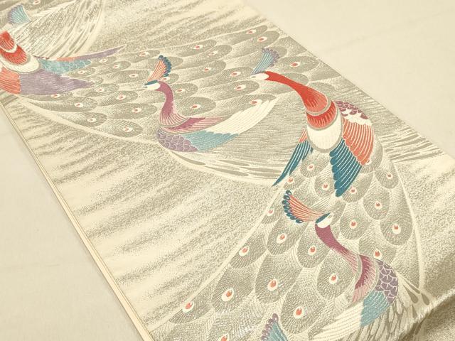 平和屋着物◎六通柄袋帯　唐織　孔雀文　九百錦プラチナ箔　正絹　逸品　DAAX6203jm