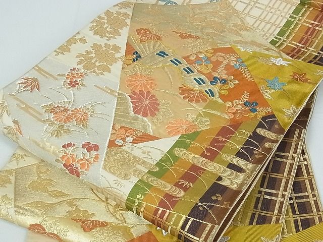 平和屋着物■六通柄袋帯 唐織 切嵌檜扇花文 金銀糸 逸品 rt2653