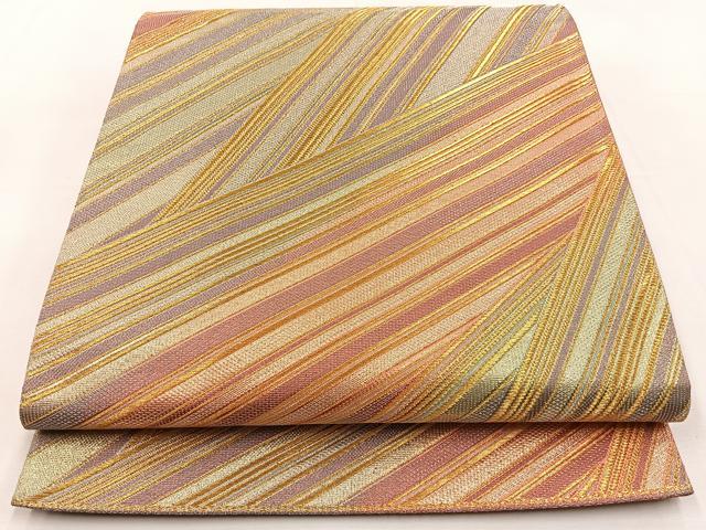 乐天商城 - 平和屋着物◎六通柄袋帯　斜線文　金糸　正絹　逸品　BAAT9785hj