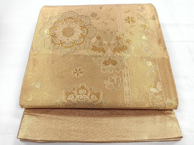 平和屋着物◎六通柄袋帯 花鳥文 金糸 正絹 逸品 CABC1659nb
