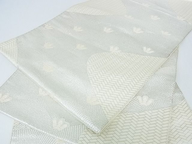 平和屋着物■西陣　六通柄袋帯　松葉青海波　銀糸　証紙付き　逸品　op5992