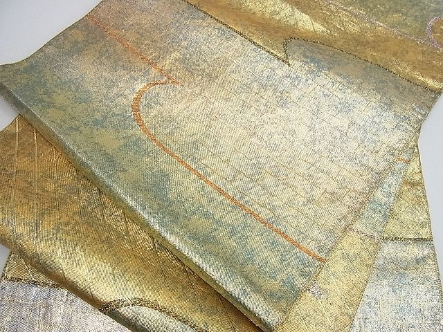 平和屋着物■六通柄袋帯　唐織　檜扇花文　銀糸　逸品　tw3787