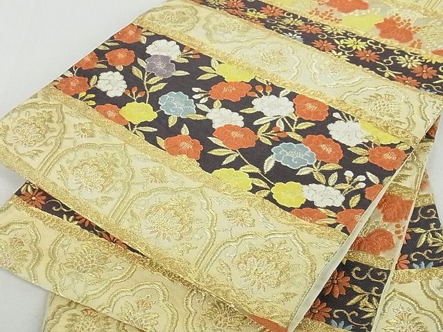 平和屋着物■六通柄袋帯　唐織　横段花文　金糸　逸品　rt2679
