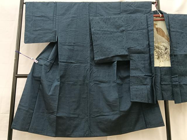 平和屋着物■男性 紬 髭紬羽織セット 霞文 羽裏:鷹 正絹 逸品 BAAS6021fc