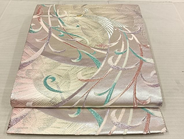 平和屋着物◎六通柄袋帯　孔雀舞蝶文　来夢来人　金銀糸　正絹　逸品　AAAJ9403Bsw