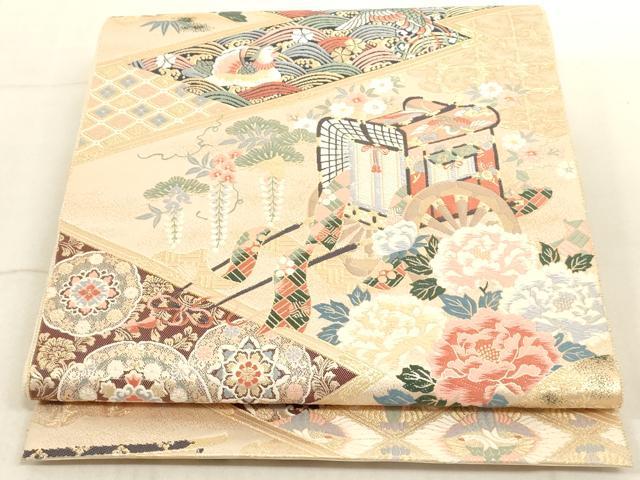 平和屋着物◎六通柄袋帯　唐織　九百錦　慶長松皮宴文　正絹　逸品　AAAL3213ru