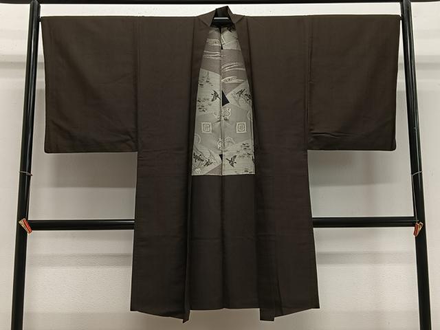 Uramono - 平和屋着物＃男性　長羽織　紬地　霞文　正絹　逸品　CABE4932ua