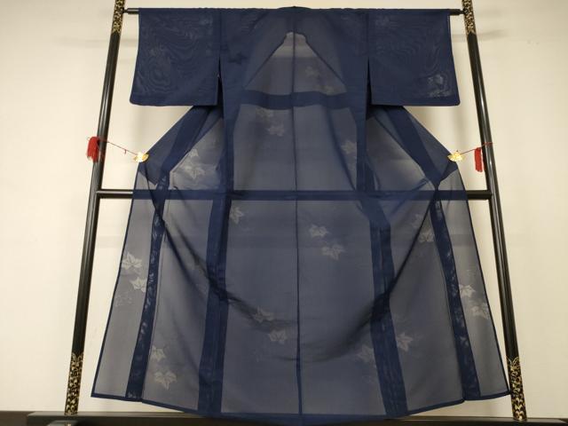 Rakuten - 平和屋着物＊夏物　色無地　縦絽　舞葉紋紗　濃藍色　正絹　逸品　AABD4604jd